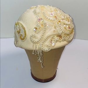 Vintage Bollman Hat Club Pearl And Sequin Applique Pillbox Millinery Hat
